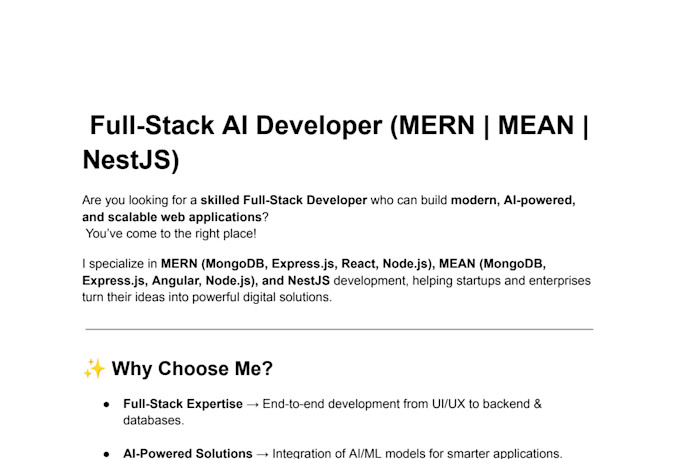 be your ai fullstack developer expert in mern, mean, and nestjs